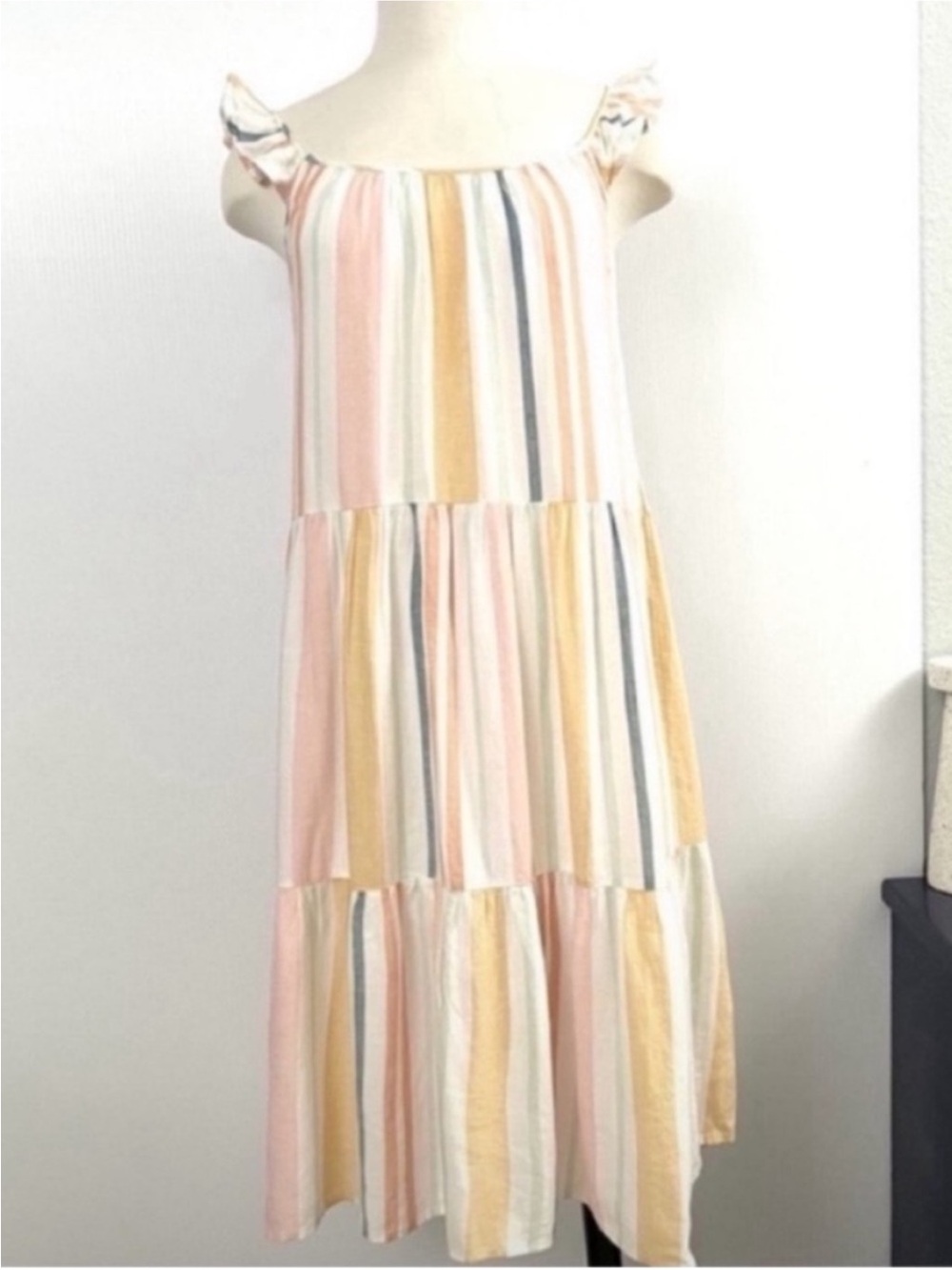 Rails Capri Melon Striped Tiered Sundress in Pastel Pink & Yellow Size XS